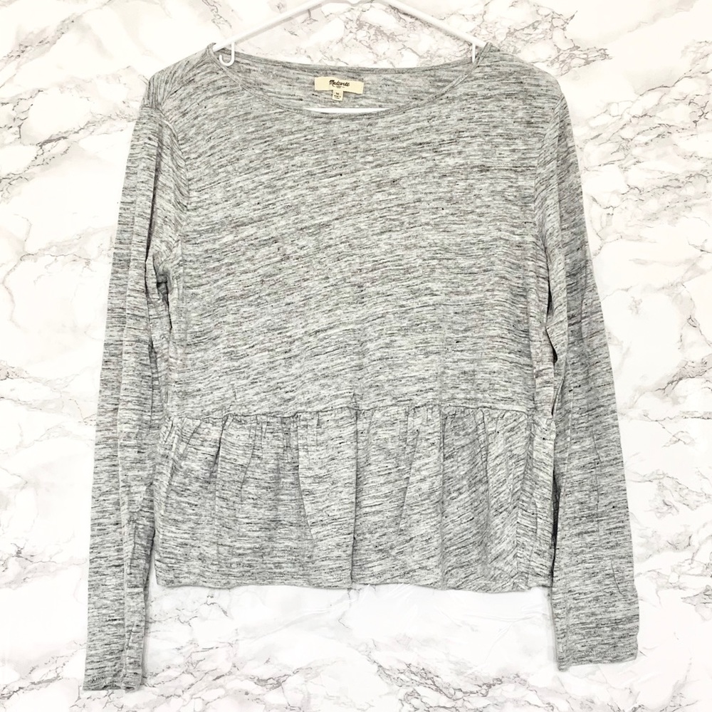 Madewell grey peplum long sleeve tee size M